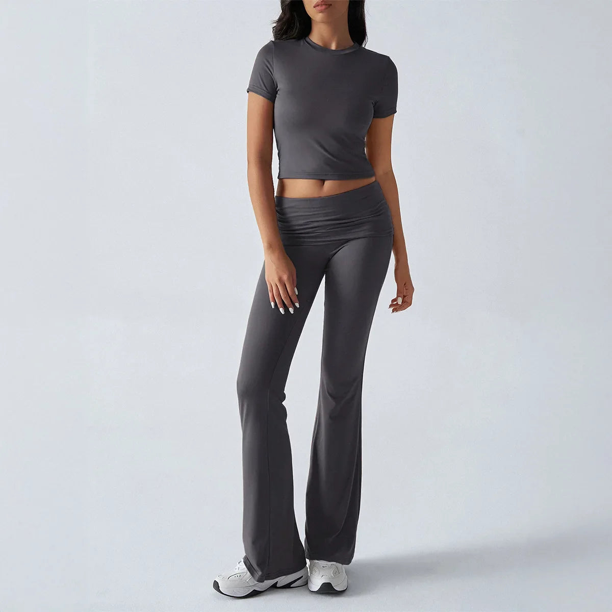 Slim Fit Two Piece Short Sleeve Top & Pant Set - Athleisure Workout Style