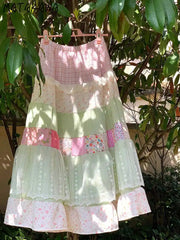 Pastel Colourful Patchwork Maxi Skirt - Office Lady A-Line