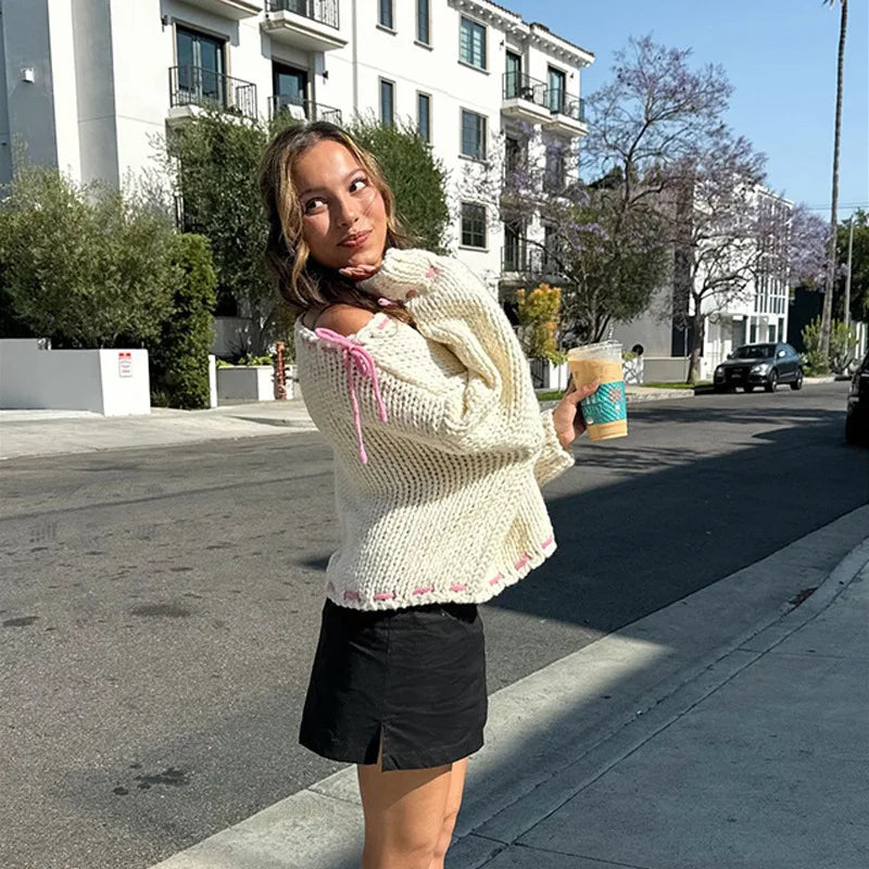 Lace Up Ribbon Sweater