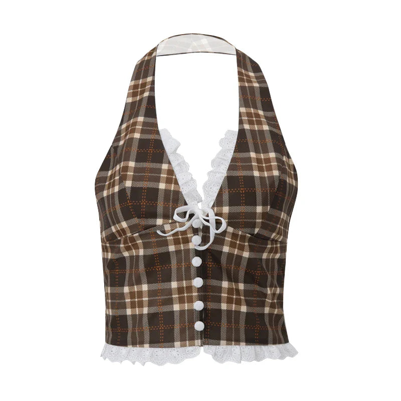 Cleora Plaid Halter Top