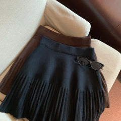 Knitted Pleated High-Waisted Mini Skirt