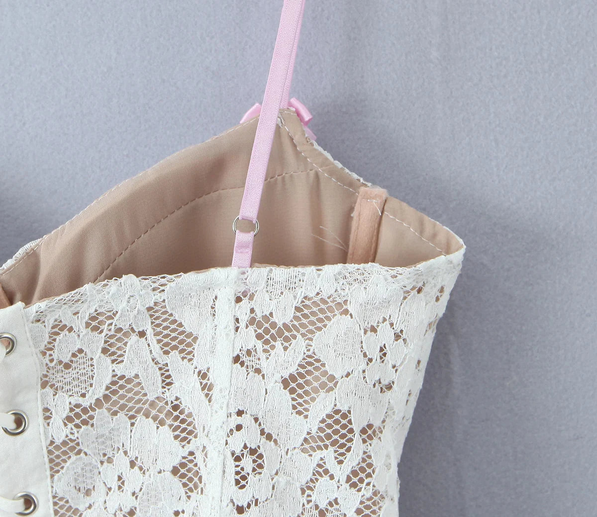 White Lace Bustier Top with Lace-Up Front