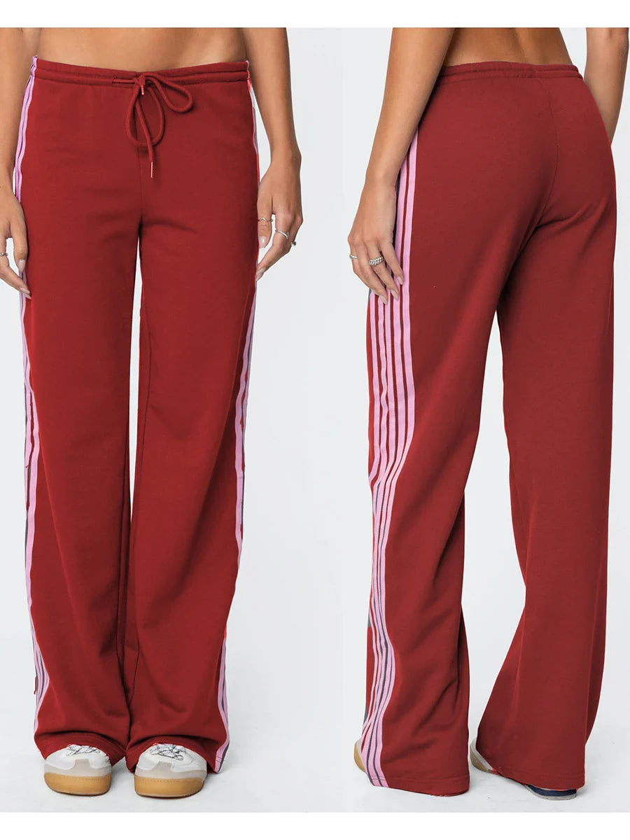 Drawstring Side Stripes Wide Leg Pants with Pockets