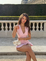Pink Sleeveless Vest And Mini Skirt Set