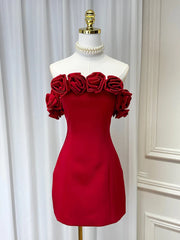 3D Flower Off-Shoulder Tube Mini Dress