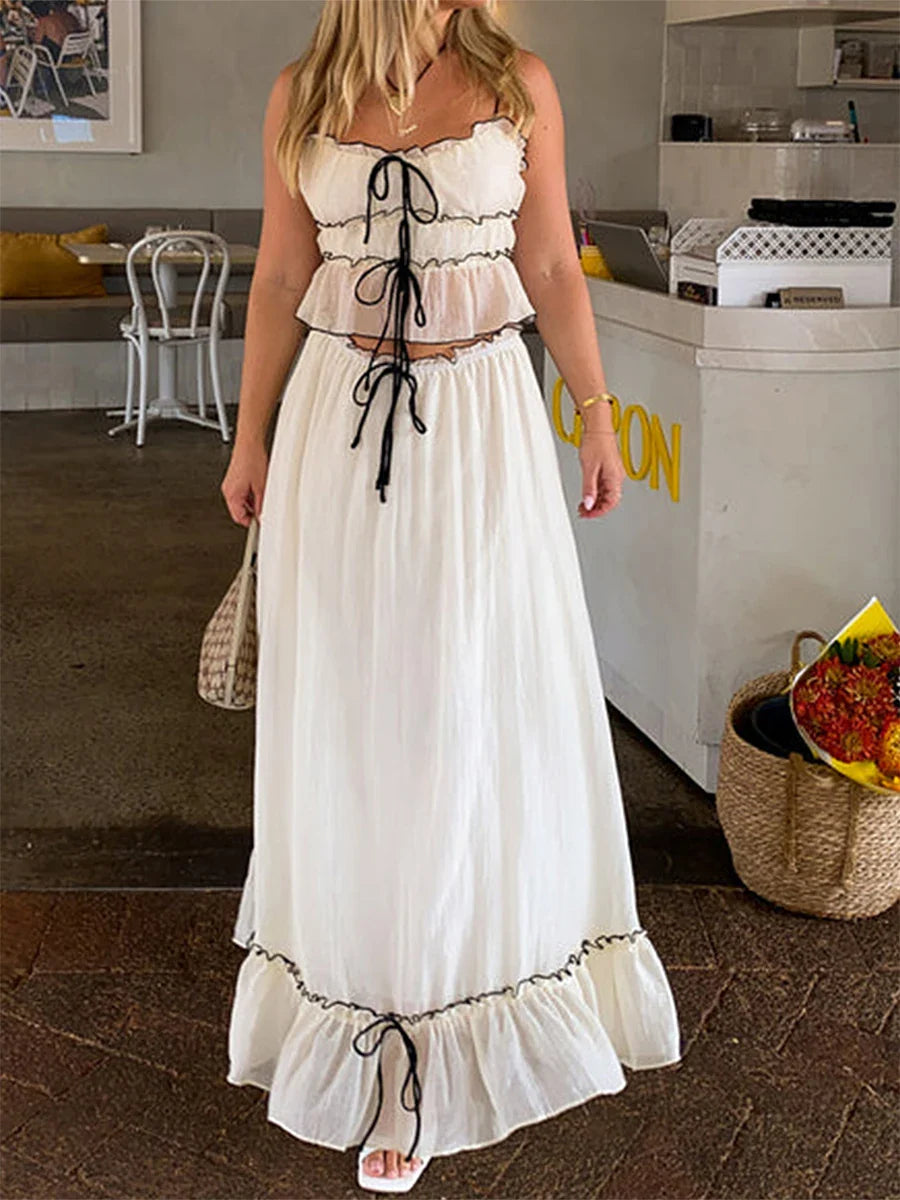 Cami Tie Up Top And Maxi Skirt Set