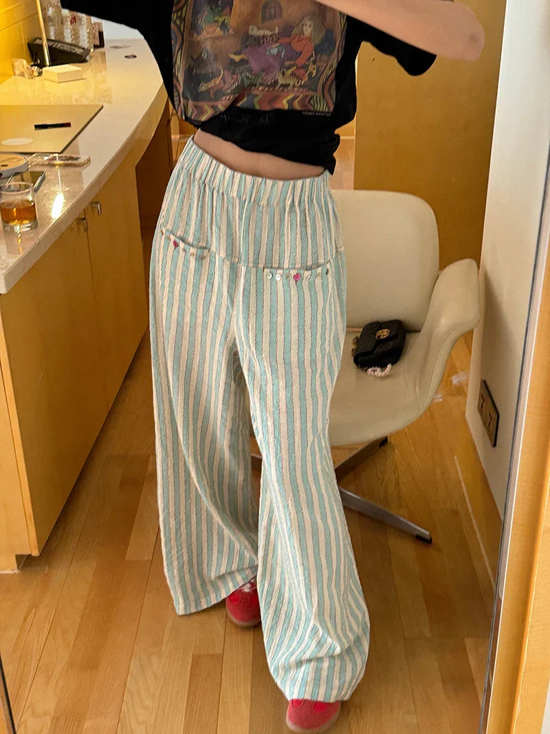 Blue Striped Wide Leg Pants