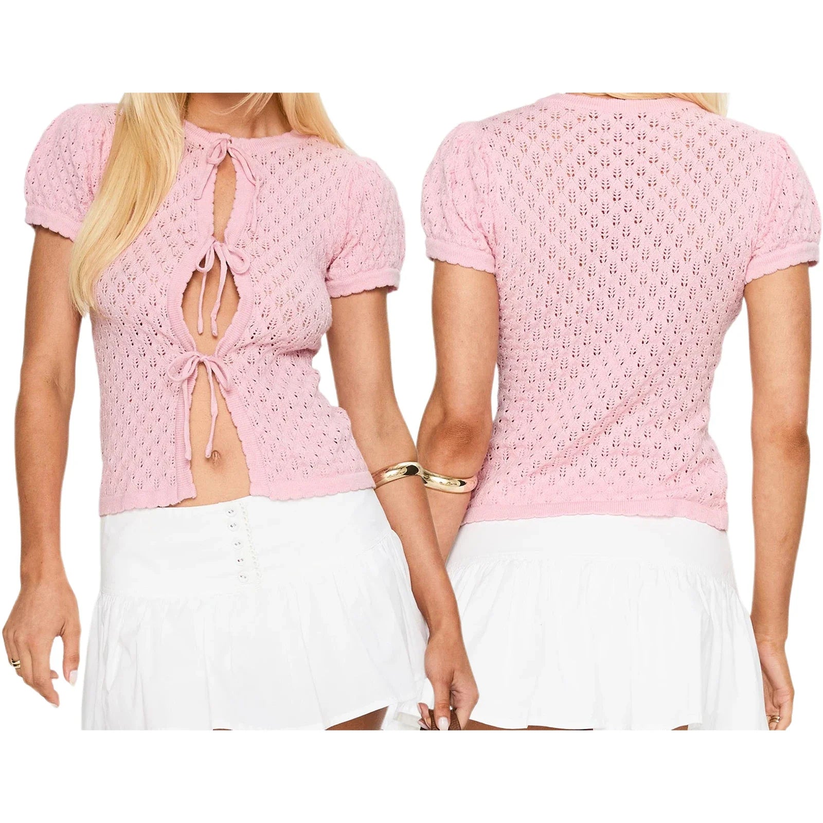 Knit Tie Up Short Sleeve Top