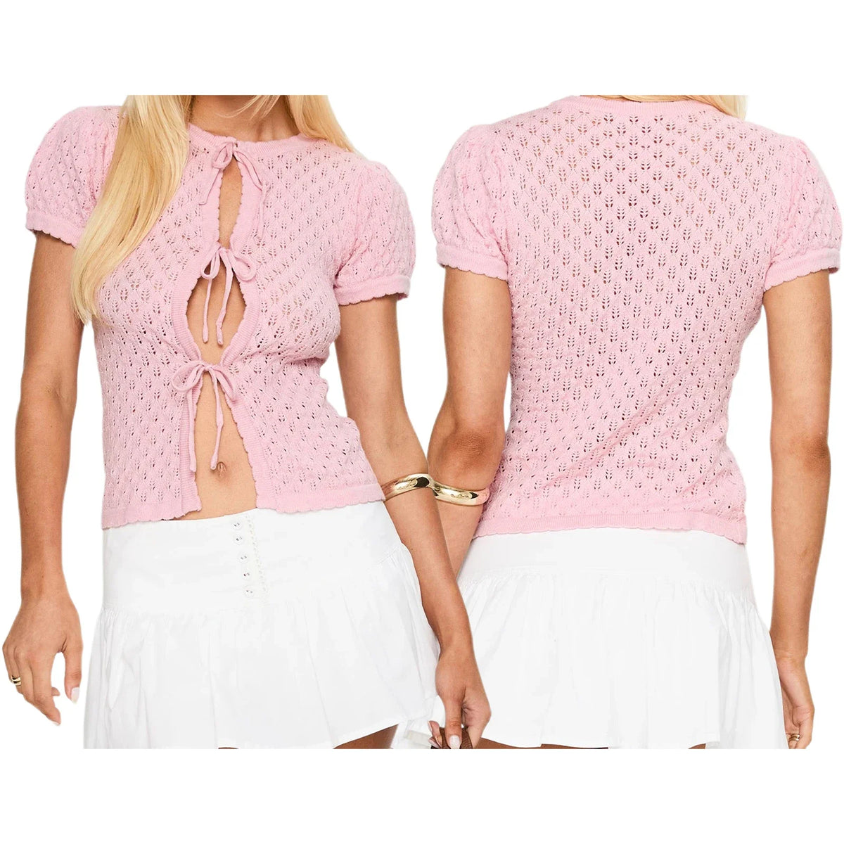 Knit Tie Up Short Sleeve Top