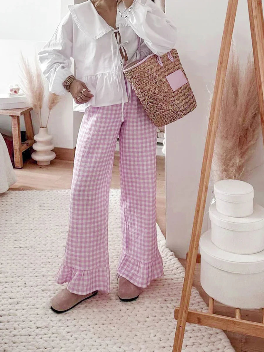 Plaid Ruffles Pants