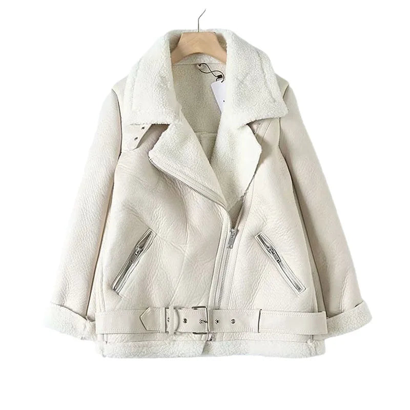 Faux Leather Double-Sided Zipper Biker Jacket