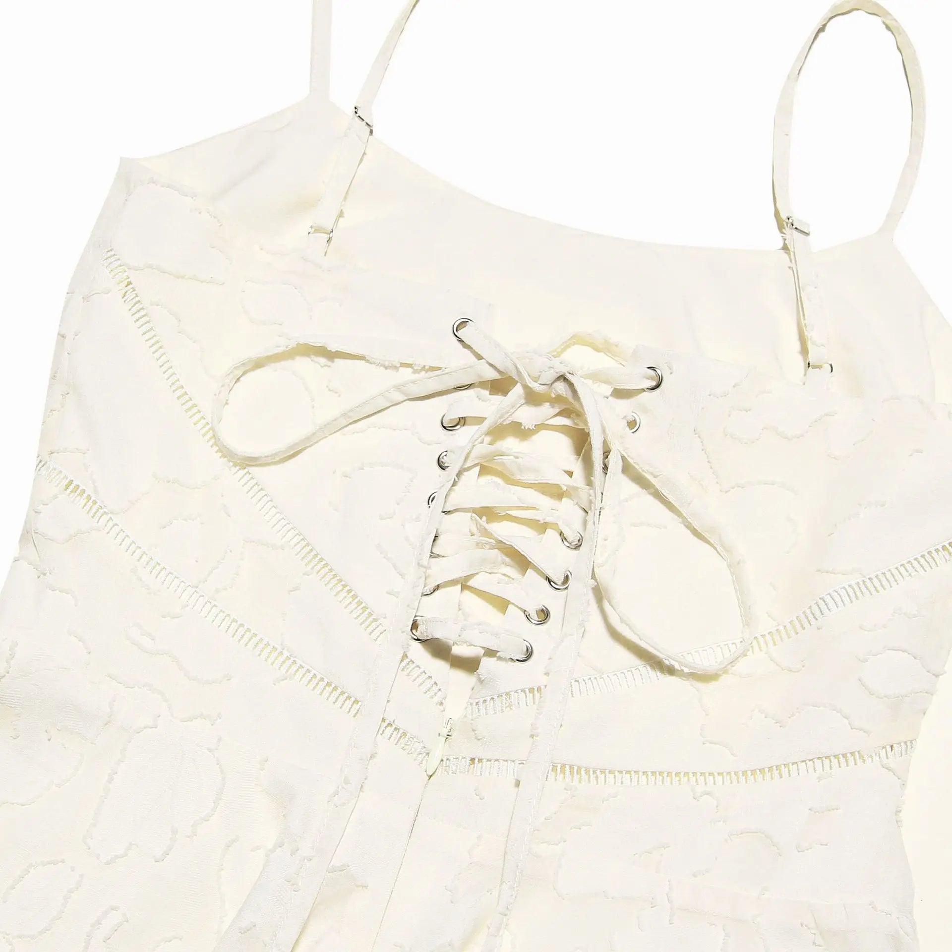 Jacquard Layered Lace Up Cami Mini Dress