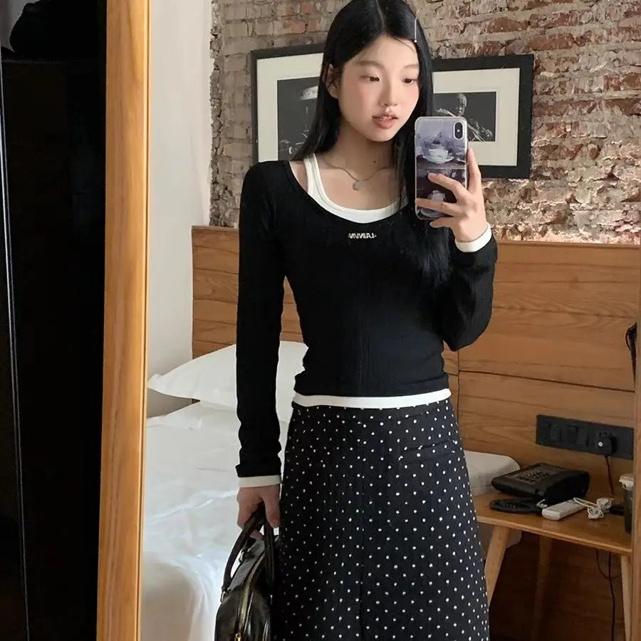 Black Polka Dot Midi Skirt