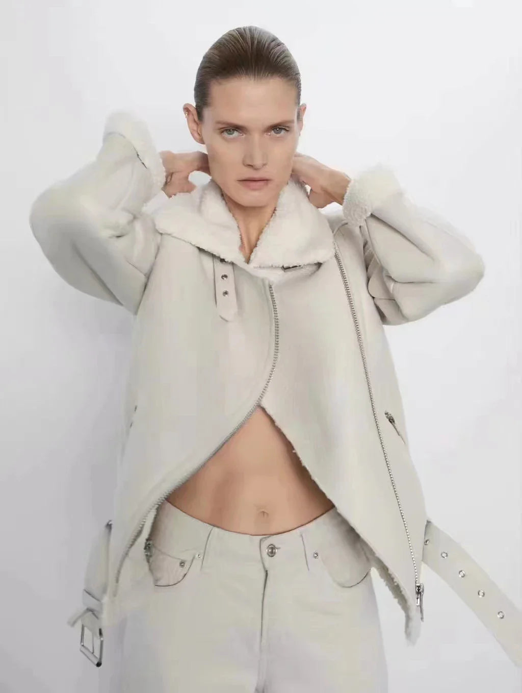 Faux Leather Double-Sided Zipper Biker Jacket