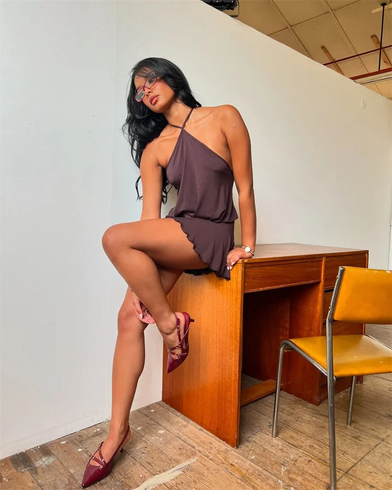 Puff Halter Frill Mini Dress