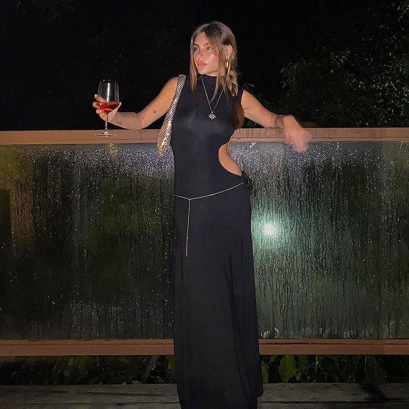 Black Mock Neck Tank Side Cut Out Maxi Dress