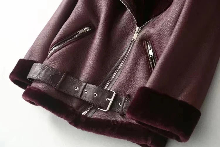 Faux Leather Double-Sided Zipper Biker Jacket