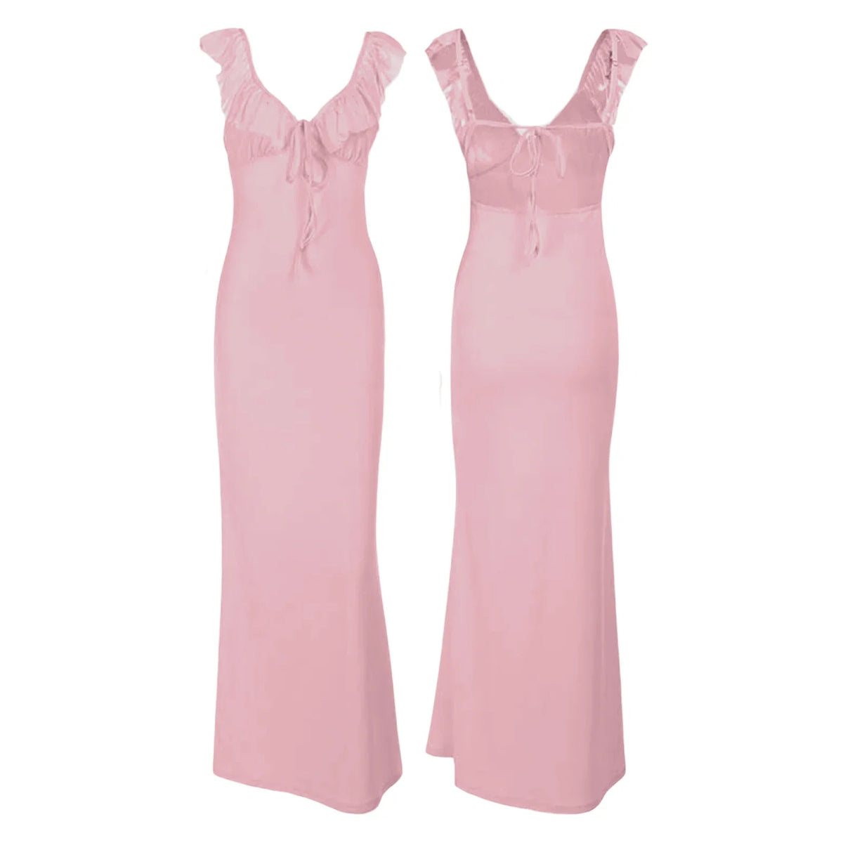 Ruffle Trim V Neck Maxi Dress