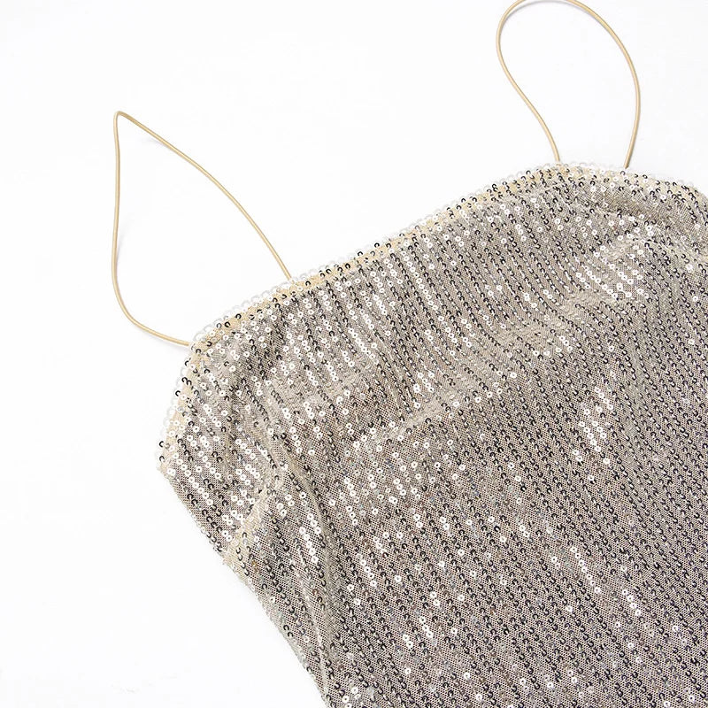 Sequin Spaghetti Strap Midi Dress