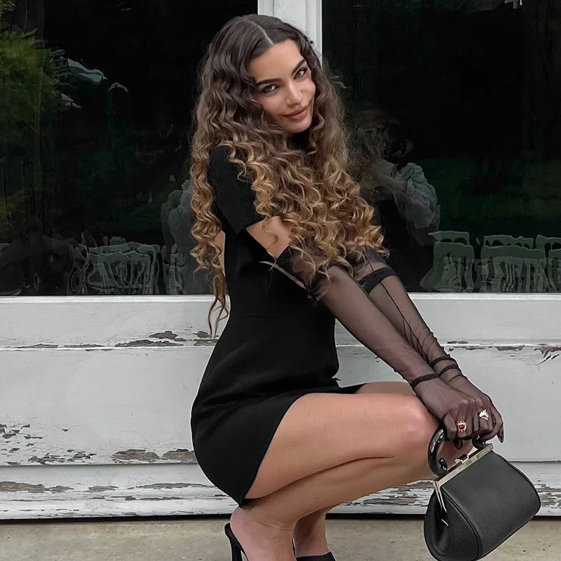 Black Front Hollow Out Mini Dress