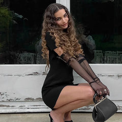 Black Front Hollow Out Mini Dress