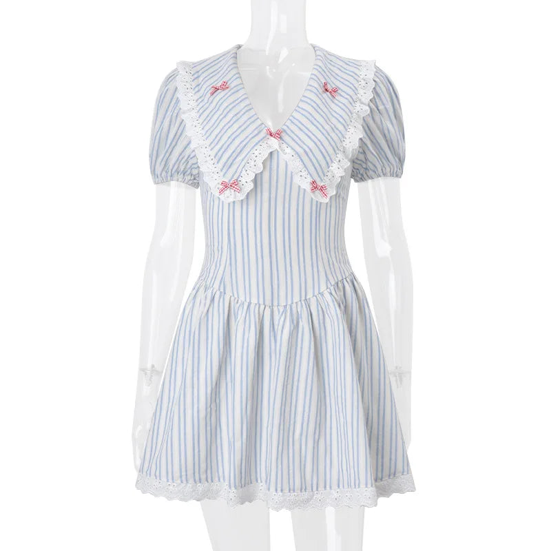 Blue Stripe Collar Mini Dress