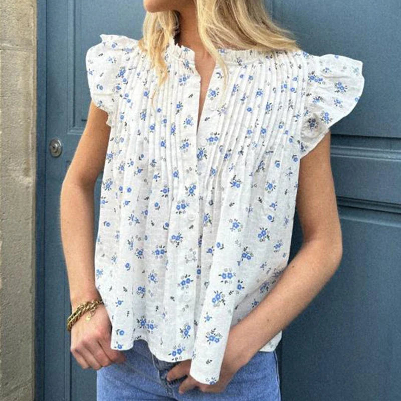 Floral/Plaid Patterm Flowy Peplum Blouse