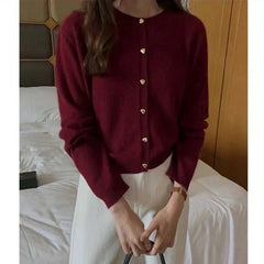 Knitted Heart Buttoned Cardigan