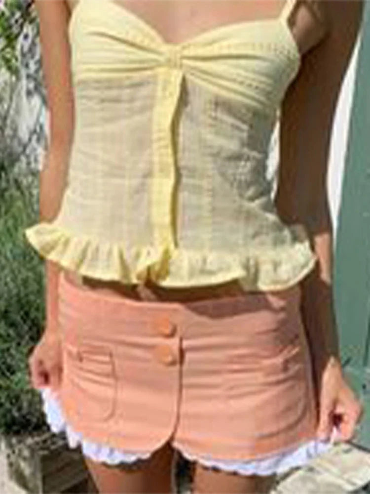Yellow Tie Up Cami Crop Top