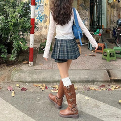 Dark Green Plaid Pleated Skirt