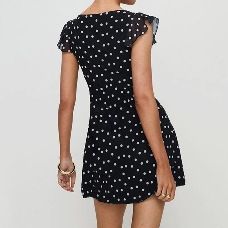 Black Polka Dot Frill Mini Dress