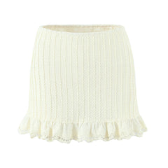 Elastic Waist Wave Rib Lined Knitted Mini Skirt