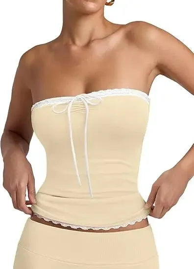 Lace Splice Strapless Top