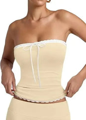 Lace Splice Strapless Top
