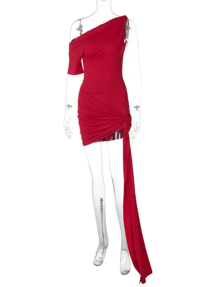 One Shoulder Drape Mini Dress