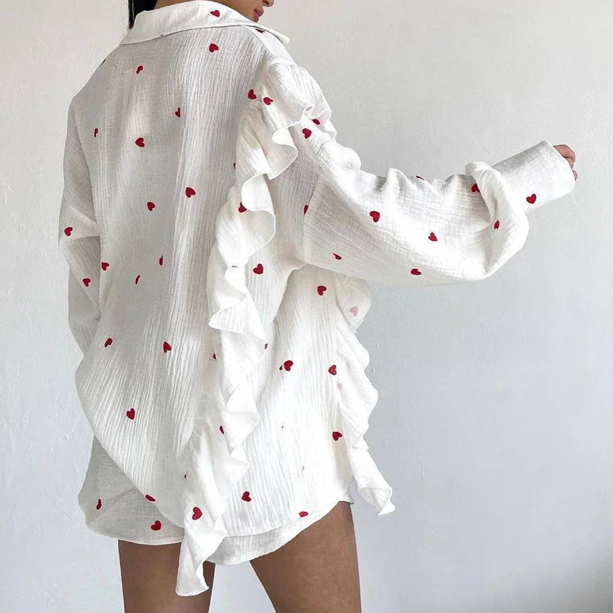 White Linen Printed Shirt And Shorts Set