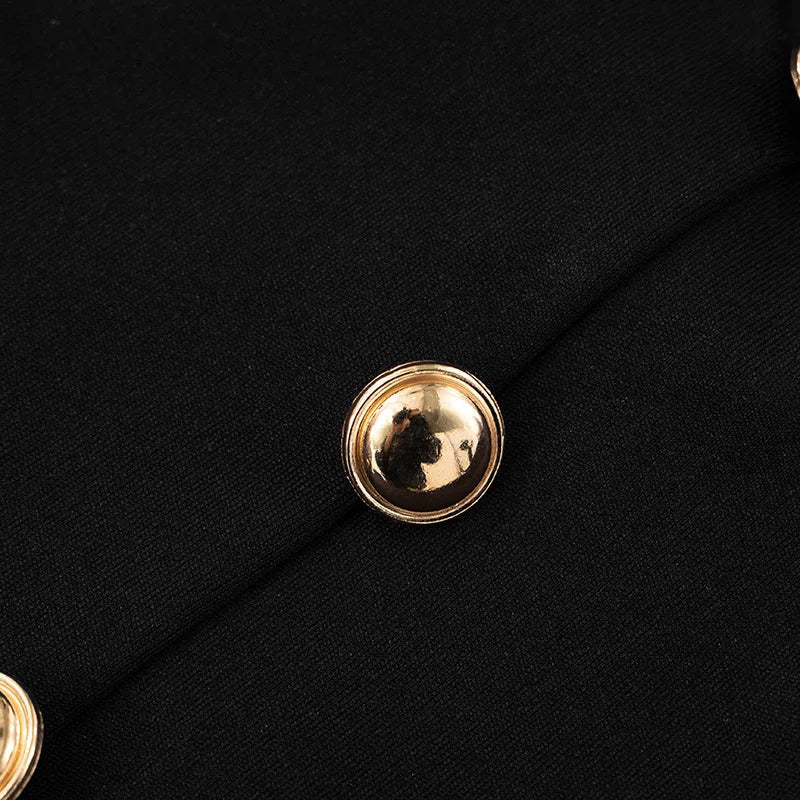 Black Flare Gold Buttoned Strapless Mini Dress
