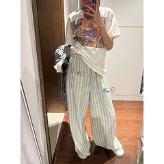 Blue Striped Wide Leg Pants