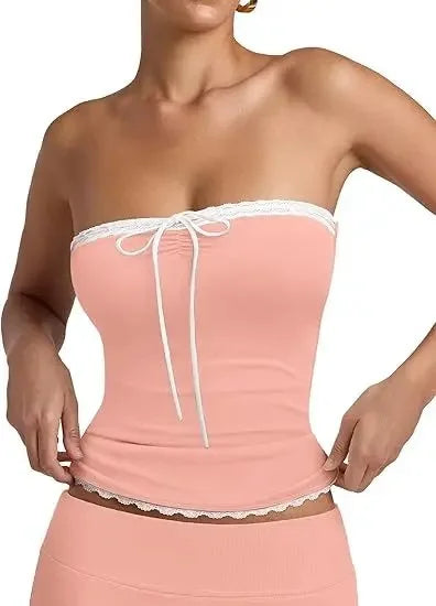 Lace Splice Strapless Top