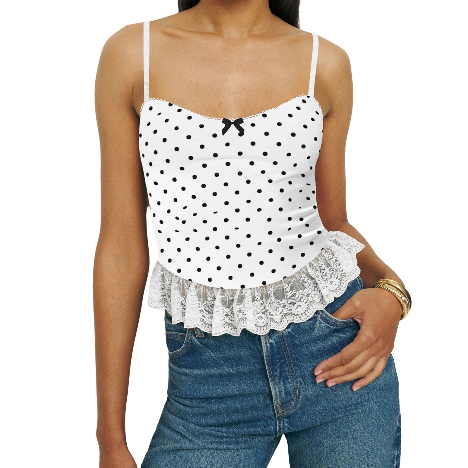 Polka Dot Print Ruffles Cami Top - High Street Style