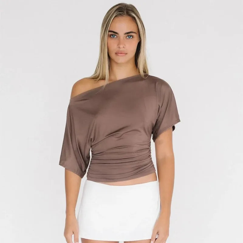 Asymmetrical One Shoulder Short Sleeve Top