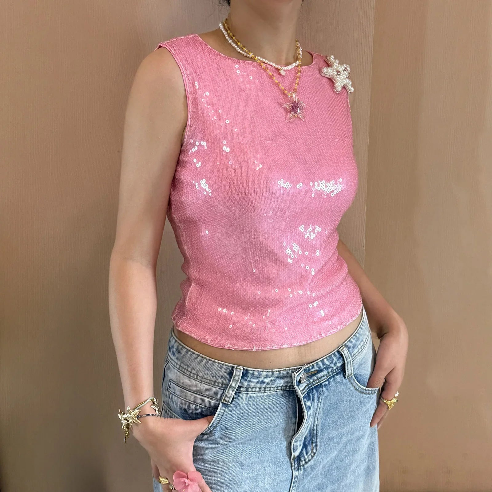 Sequin Pearl Starfish Tank Top