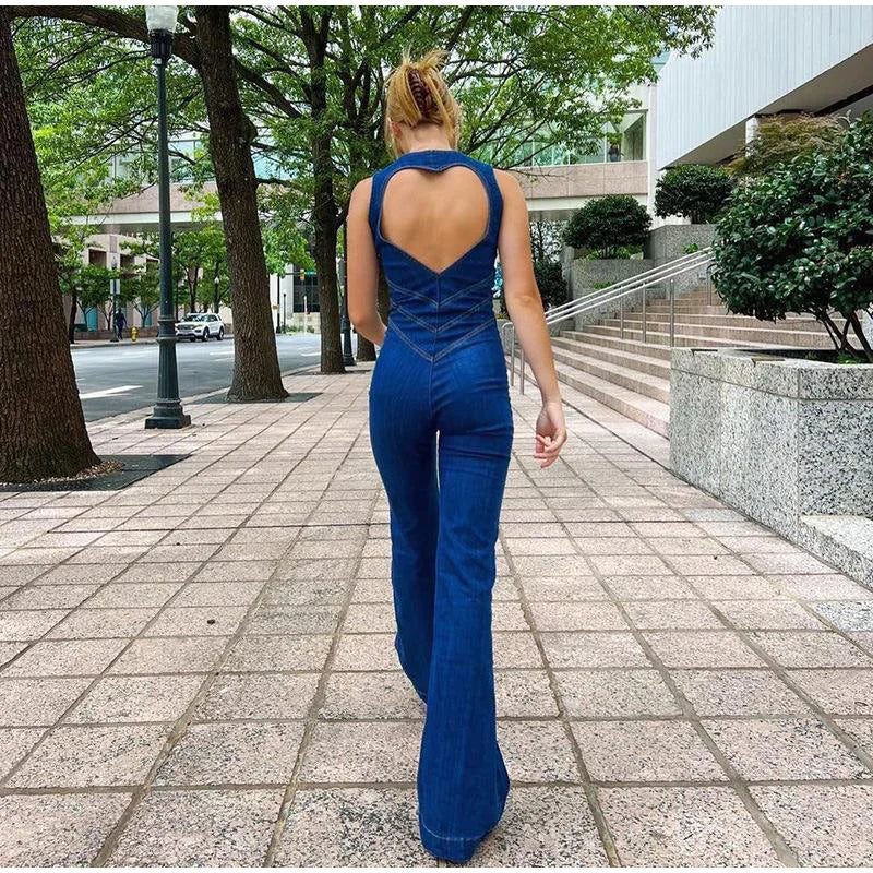 Day Dreaming Denim Heart Backless Jumpsuit