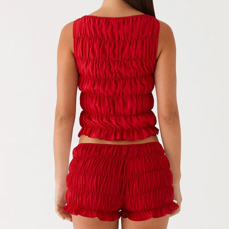 Ruched Tank Top And Shorts Set