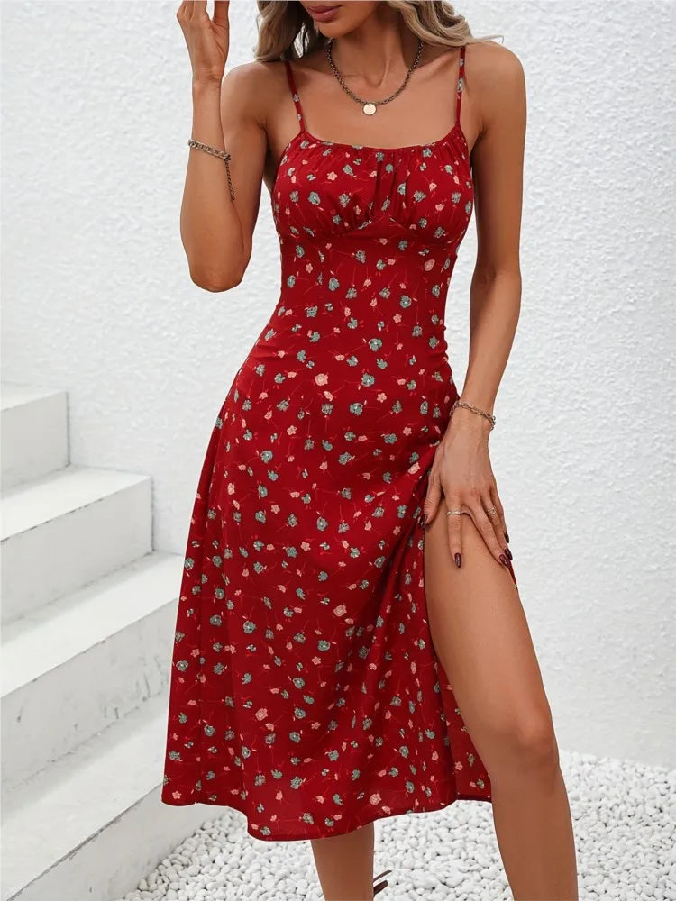 Printed Cami Tie Up Summer Midi Dress
