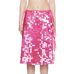 Sequin Side Split Tie Up Midi Skirt