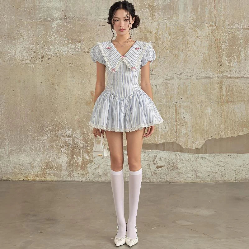 Blue Stripe Collar Mini Dress