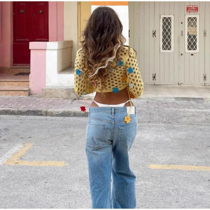 Long Sleeved Hook Wool Crop Blouse