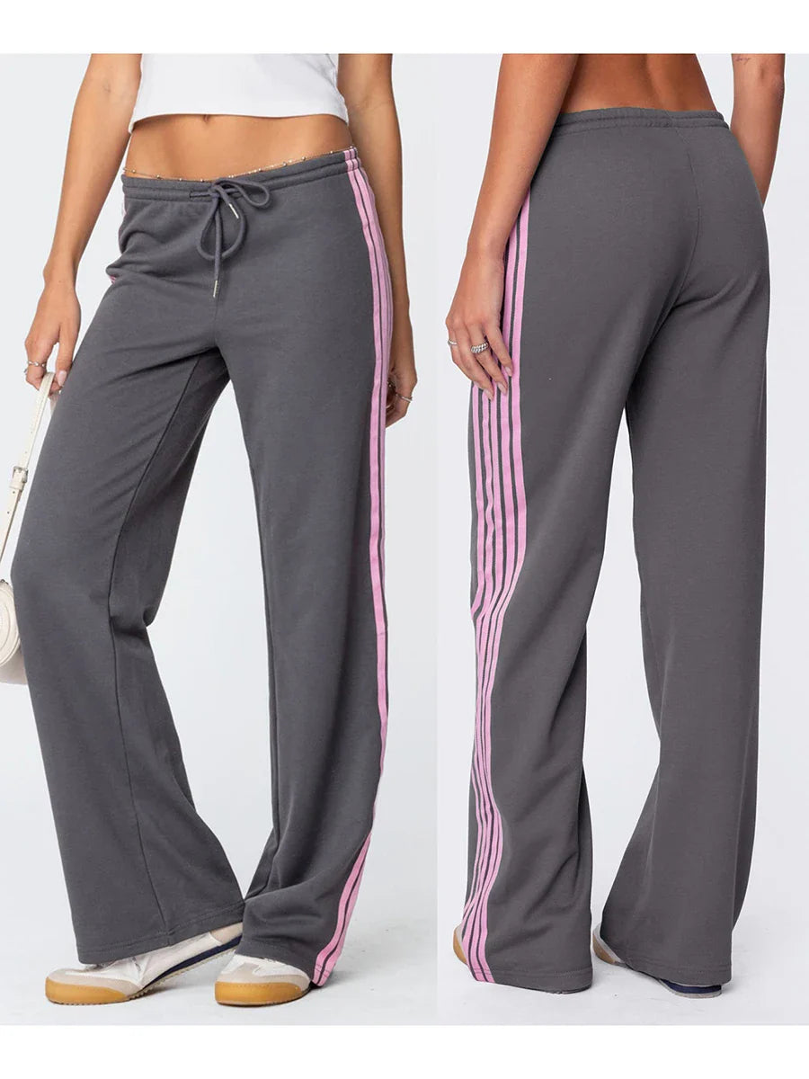 Drawstring Side Stripes Wide Leg Pants with Pockets