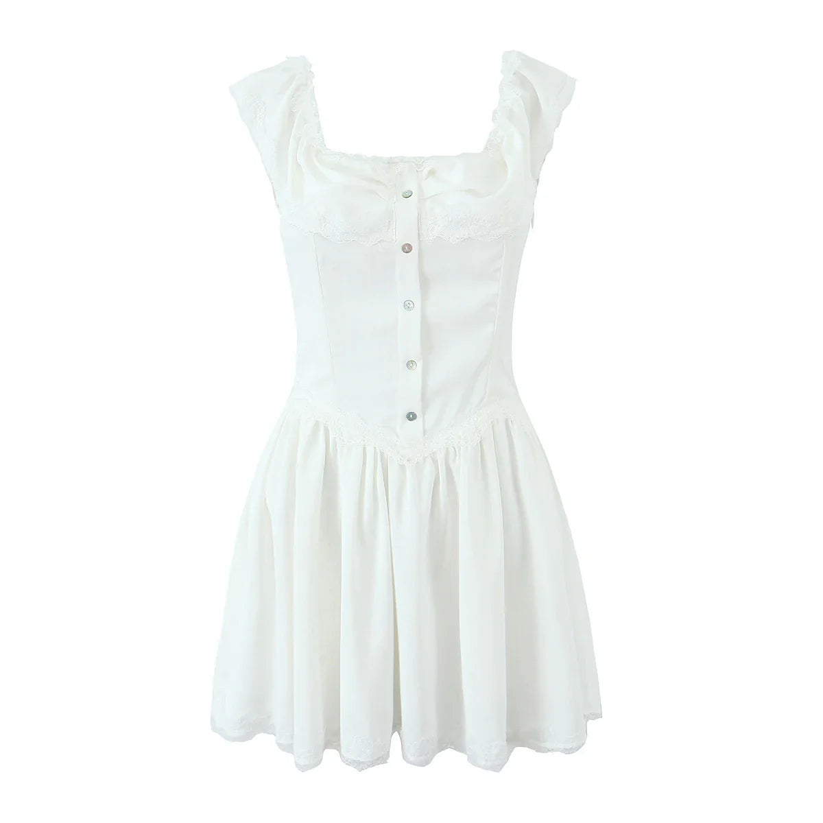 Ruffles Off-shoulder Button Polka Dot Mini Dress